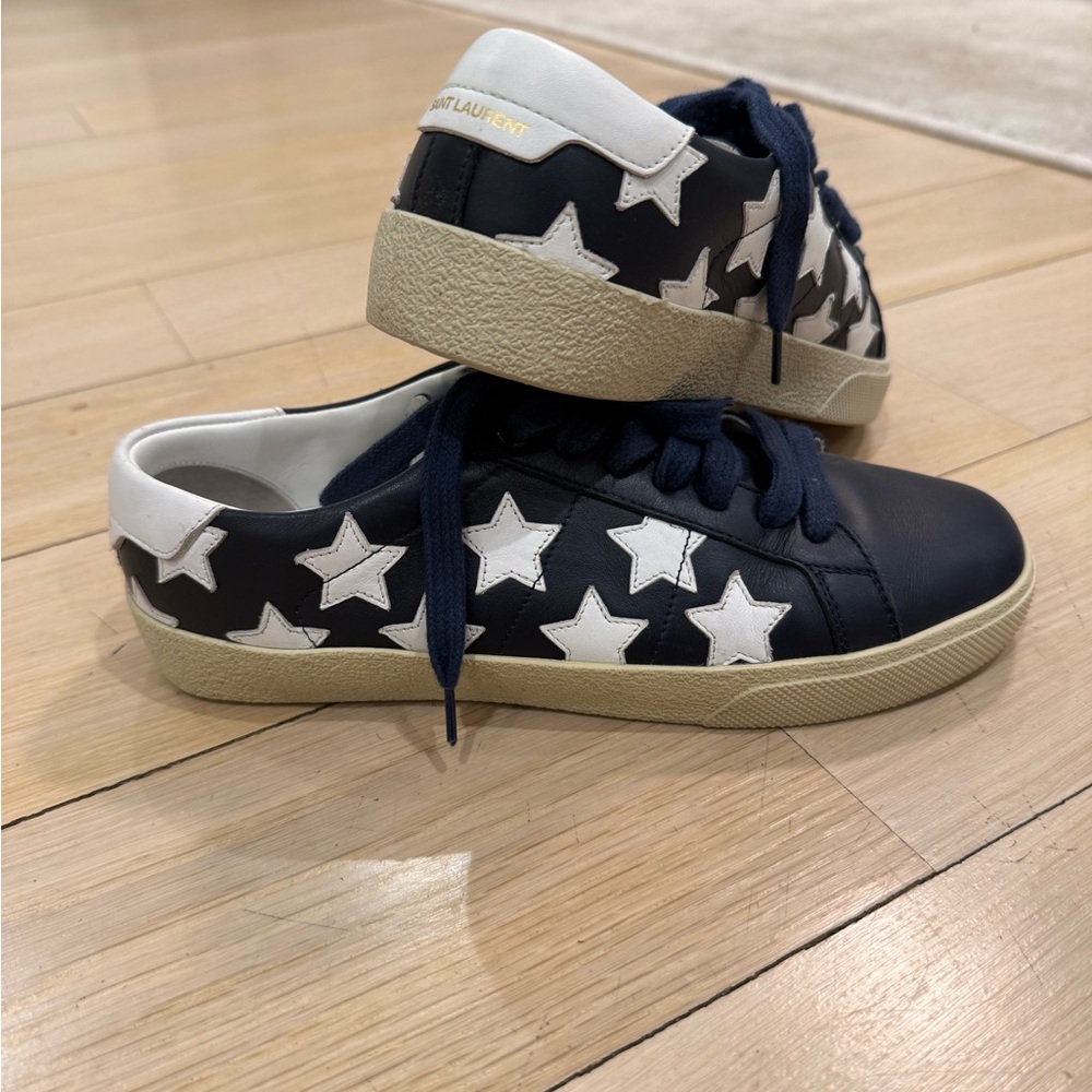 Saint Laurent Navy Sneakers with White Star Details